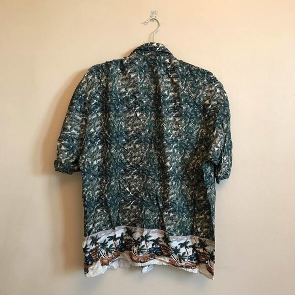 Vintage M/M Hawaiian t-shirt green palm trees tropical rayon beach summer - Picture 5 of 7